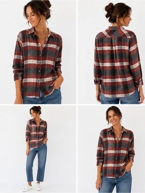 Weatherproof women Red, Gray & White Plaid Button-Down Shirt